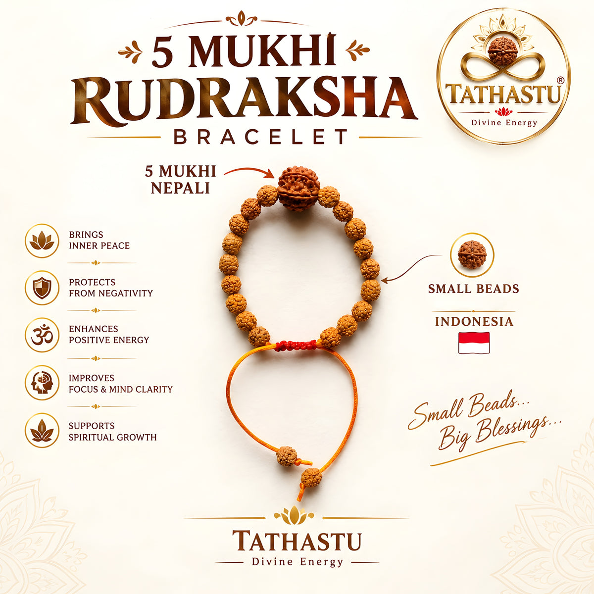 5 Mukhi Rudraksha Bracelet (Adjustable)