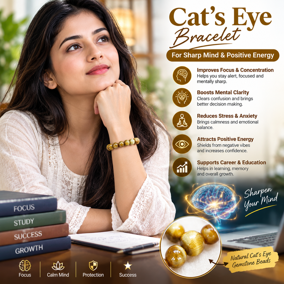 Cat's Eye Bracelet - For Sharp Memory and Wisdom